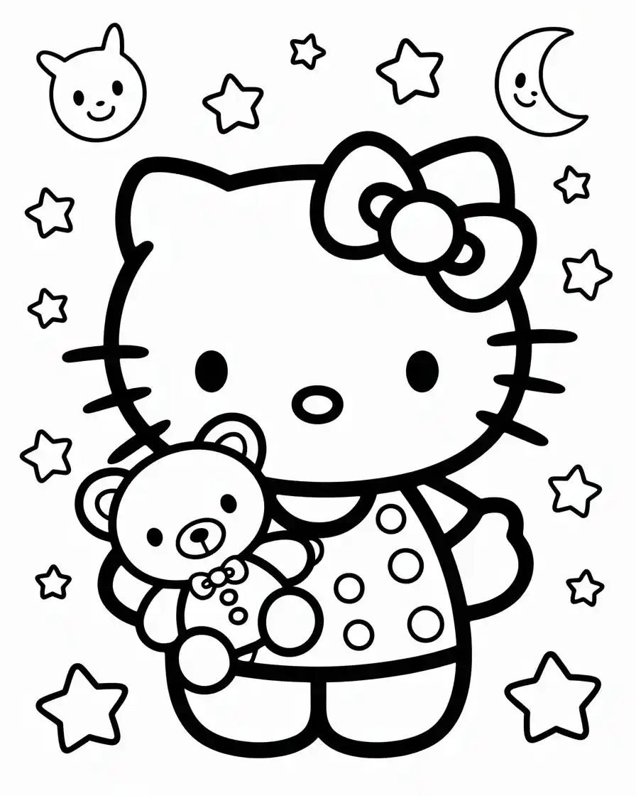 coloring page of hello kitty hugging teddy bear 1