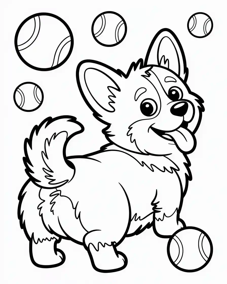 Dog Coloring Pages 26 corgi back view with tennis balls coloring page