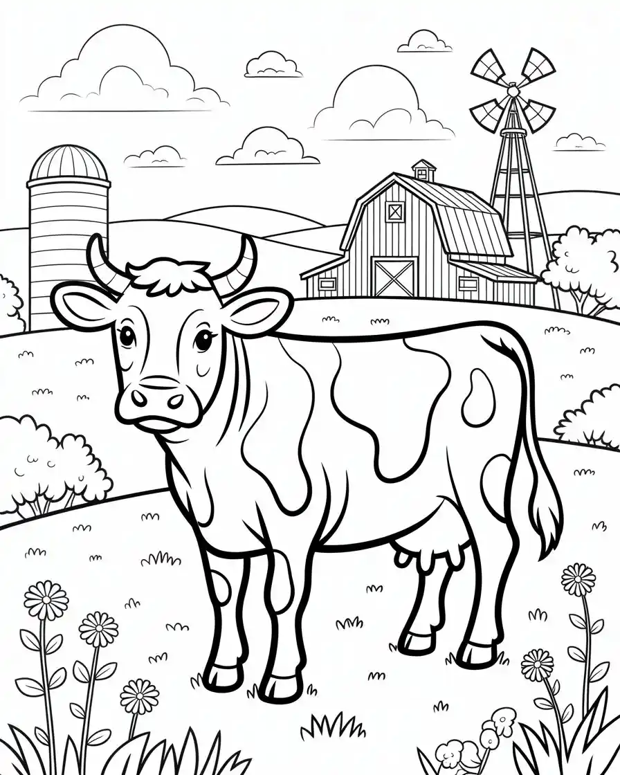 country cow with barn 1