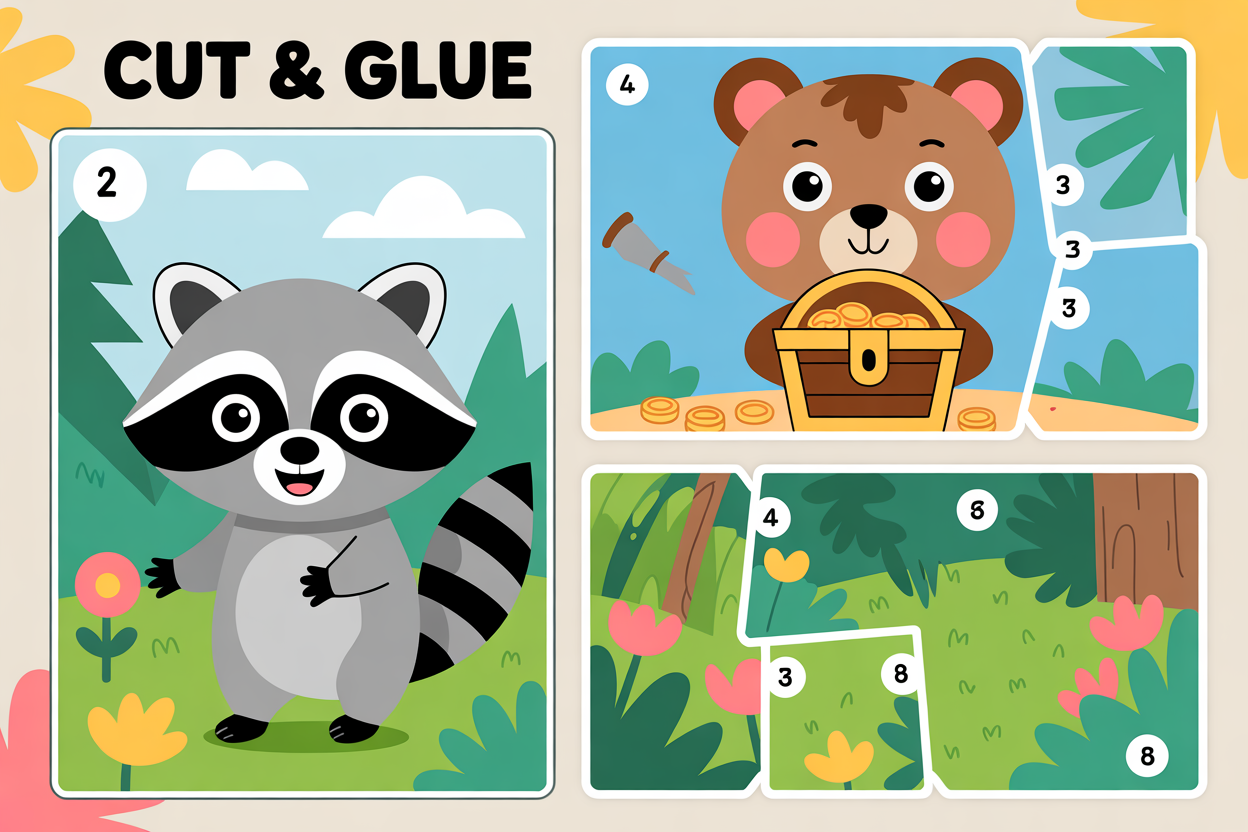 Printable Templates 12 cut & glue educational template for kids