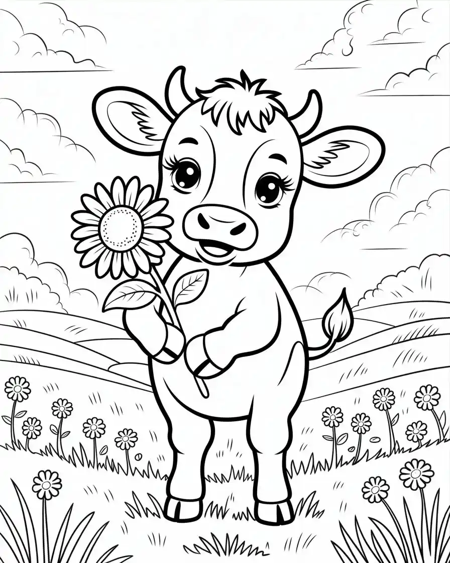 cute baby cow in the field