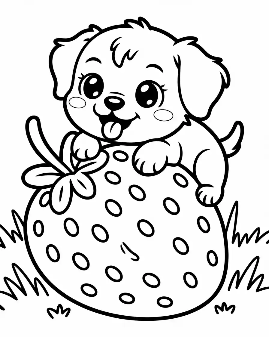 Dog Coloring Pages 29 cute chibi dog on strawberry coloring page