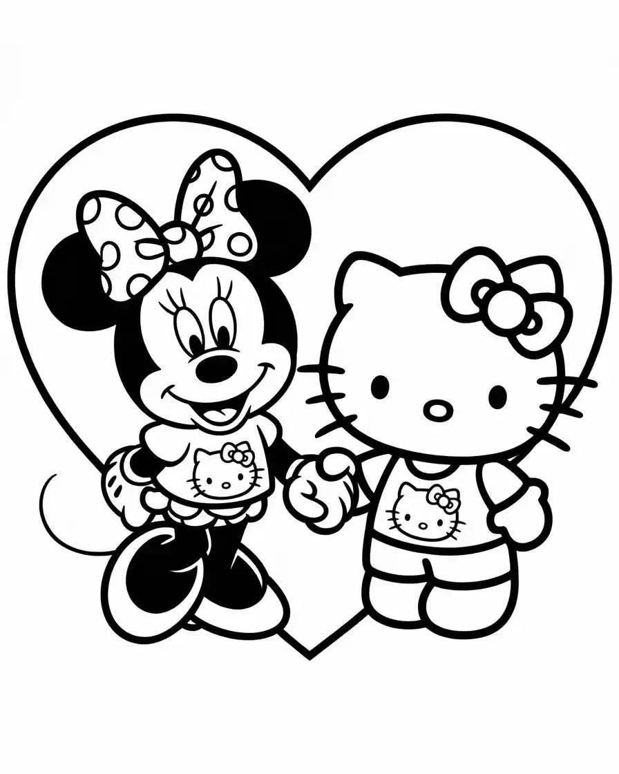 Mickey Mouse Coloring Pages 6 cute minnie mouse holding hand with hello kitty coloring page