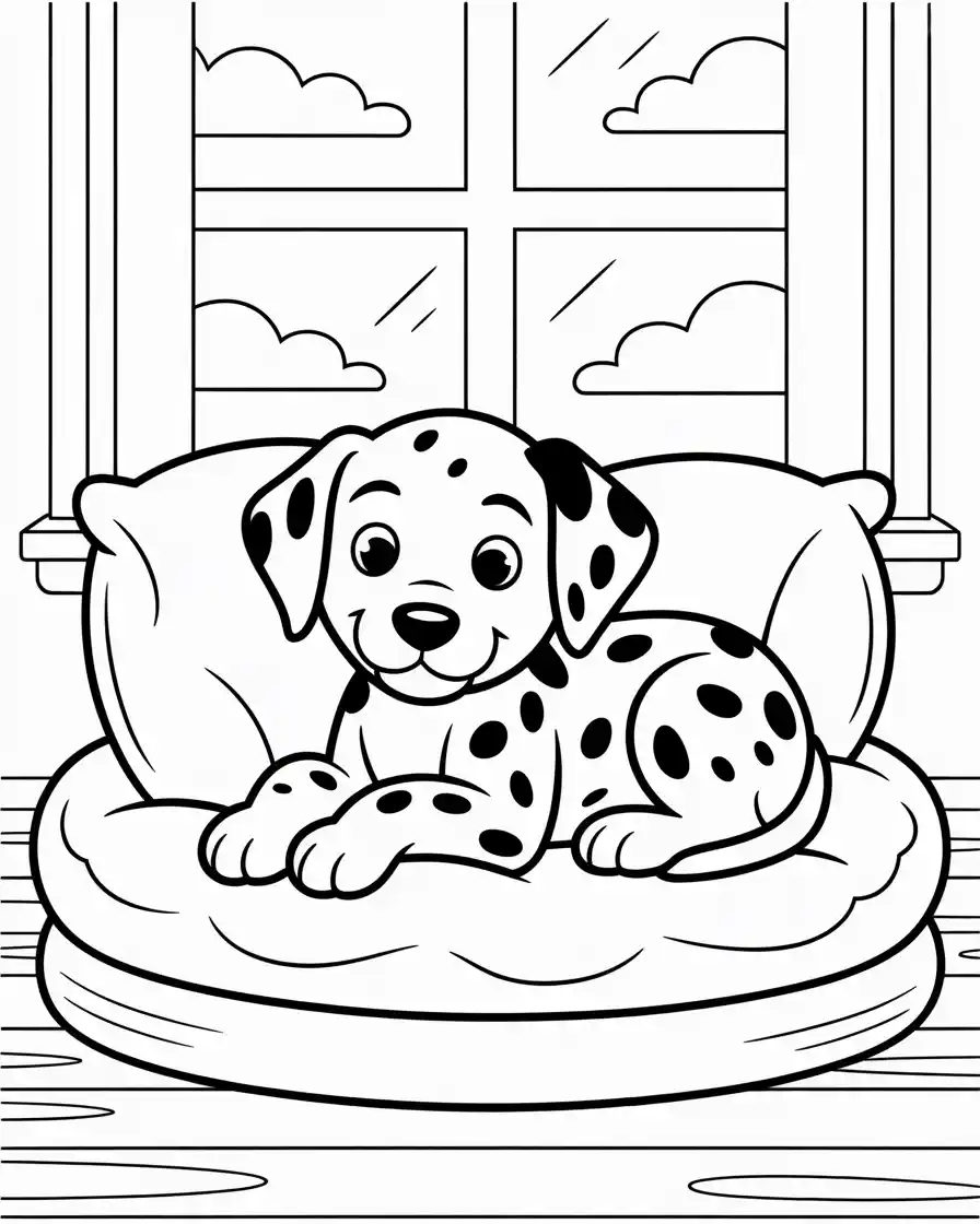 Dog Coloring Pages 30 dalmatian puppy resting on dog bed.1