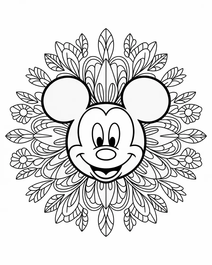 Mickey Mouse Coloring Pages 7 detailed mickey mouse floral mandala