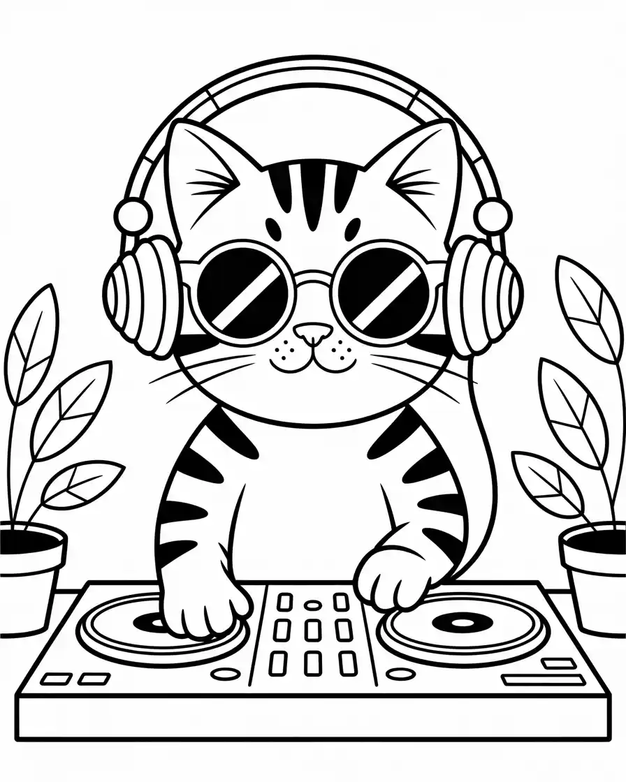 dj cat wearing sunglasses and headphones