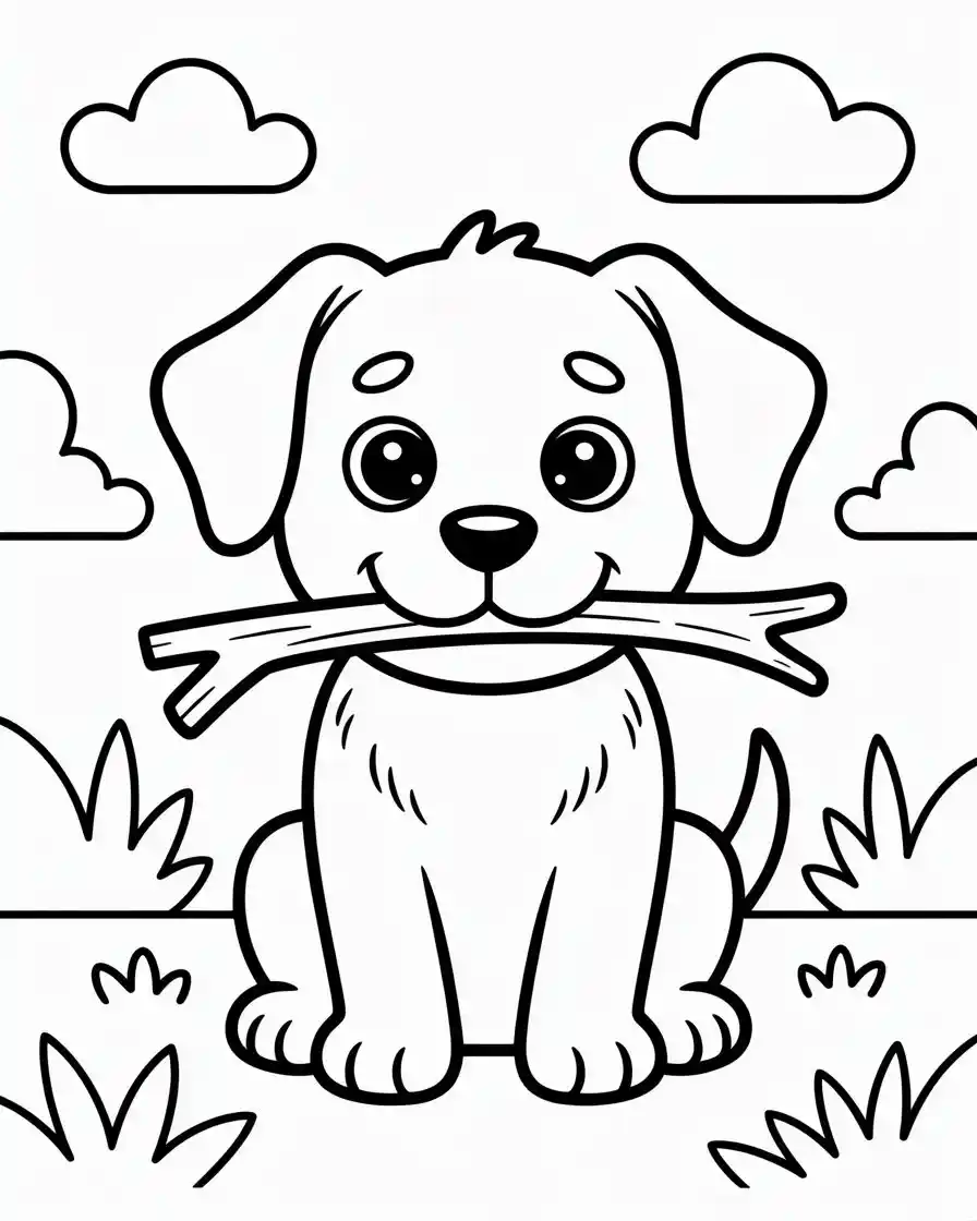 Dog Coloring Pages 32 dog with stick coloring page 1