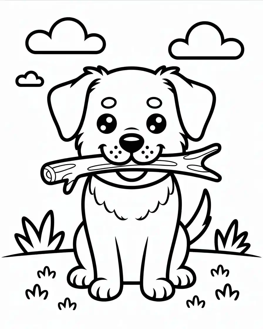 Dog Coloring Pages 33 dog with stick coloring page