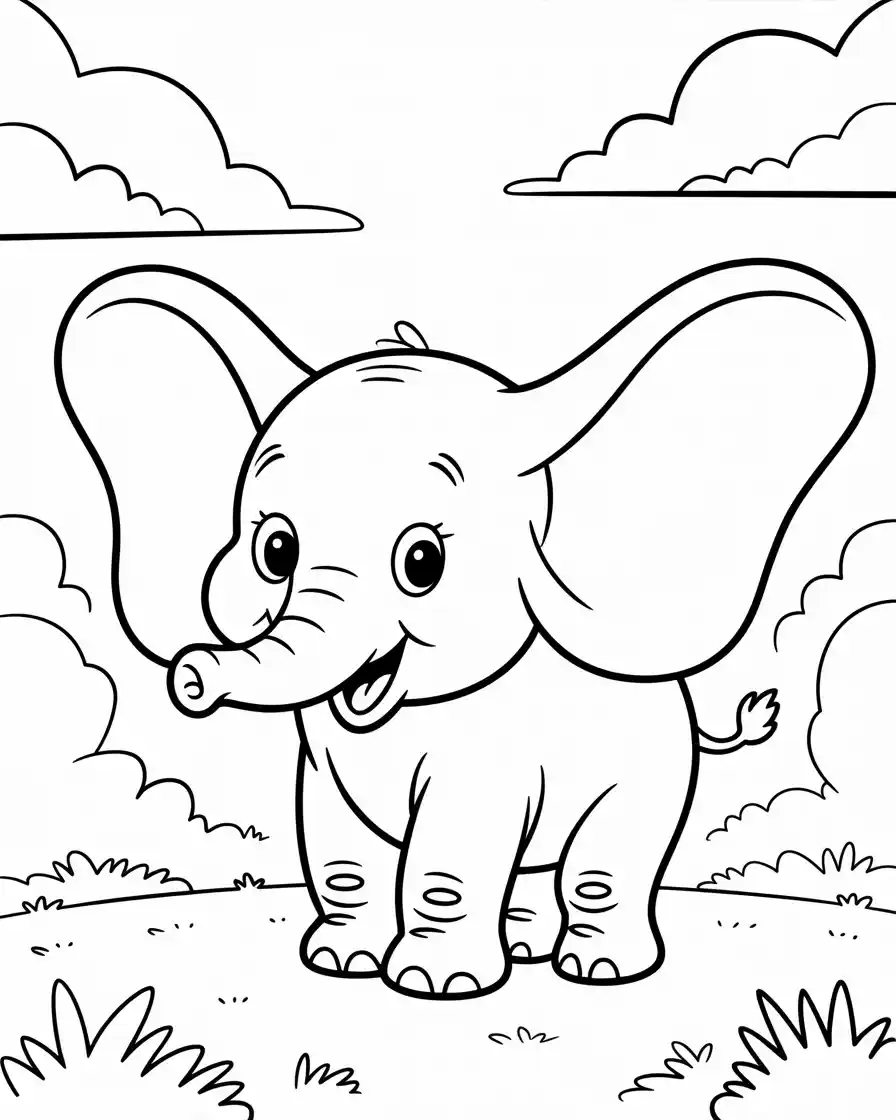 dumbo the elephant with big ears coloring sheet