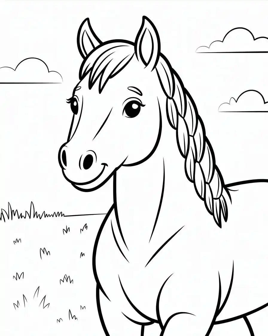 Horse Coloring Pages 22 easy horse with braided mane coloring sheet 1