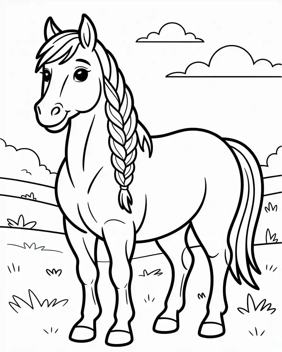 Horse Coloring Pages 23 easy horse with braided mane coloring sheet