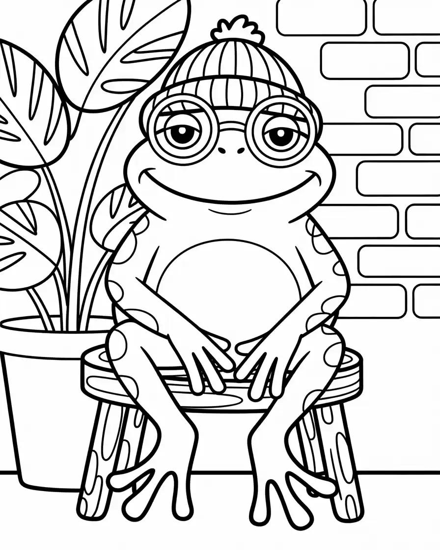 Frog Coloring Pages 11 elderly frog wearing a beanie