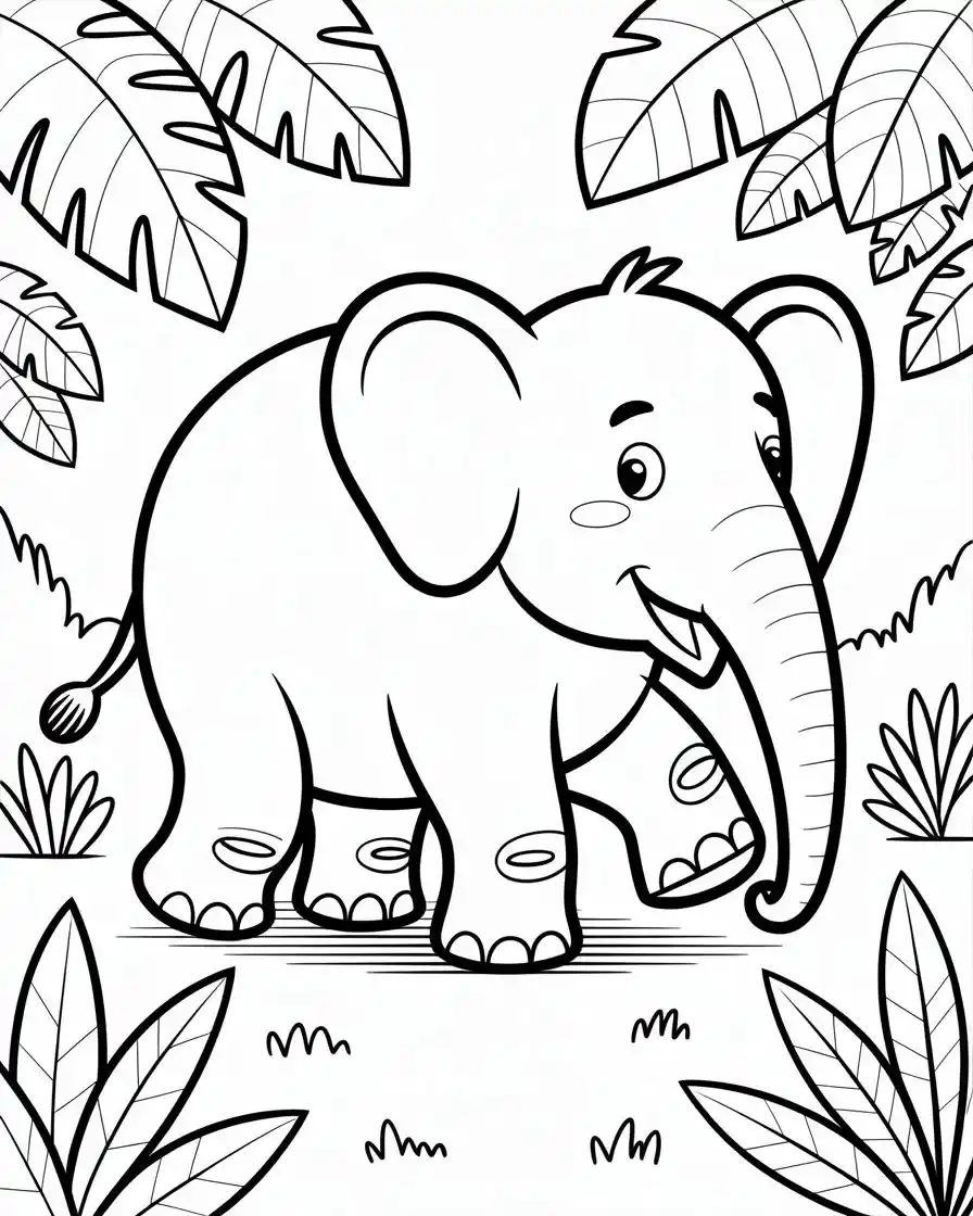 elephant walking in jungle coloring