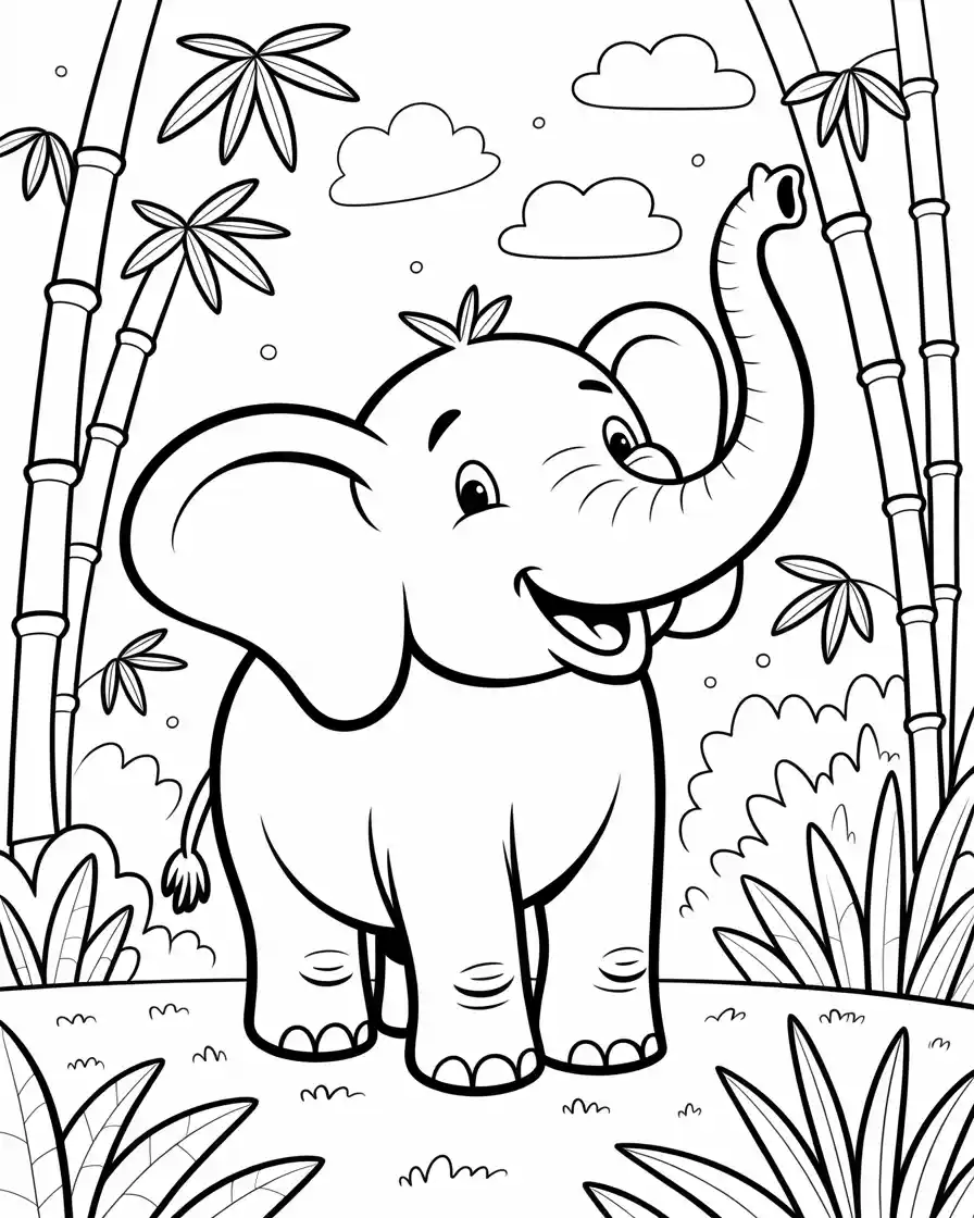 elephant with raised trunk in bamboo forest 1
