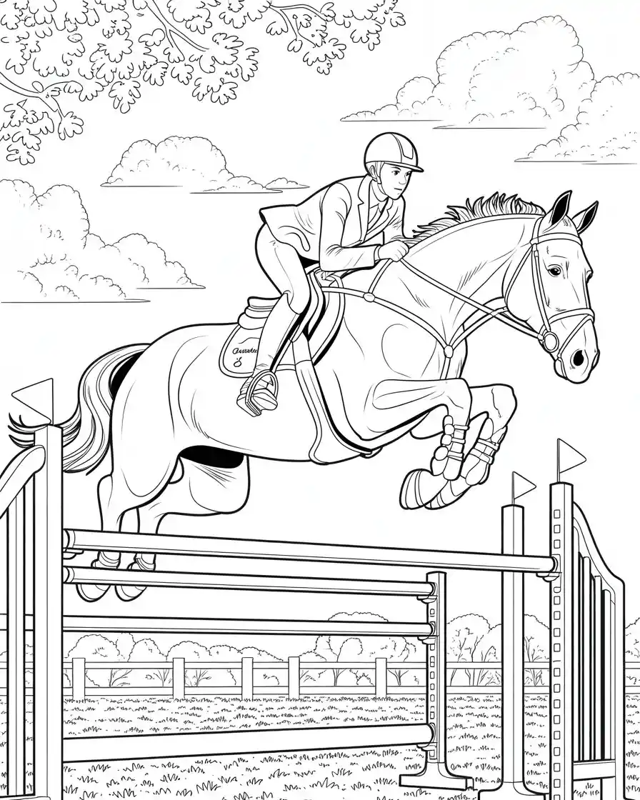 Horse Coloring Pages 25 equestrian riding large horse jumping 1