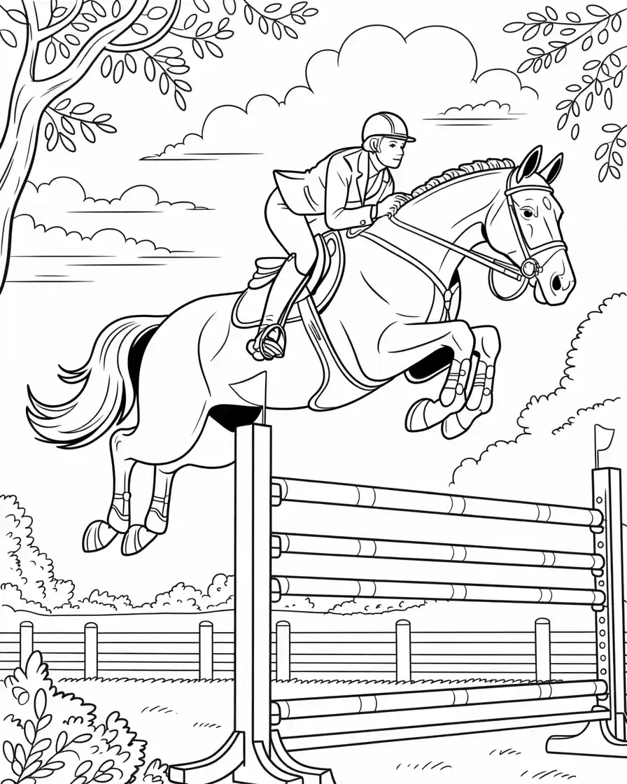 Horse Coloring Pages 26 equestrian riding large horse jumping