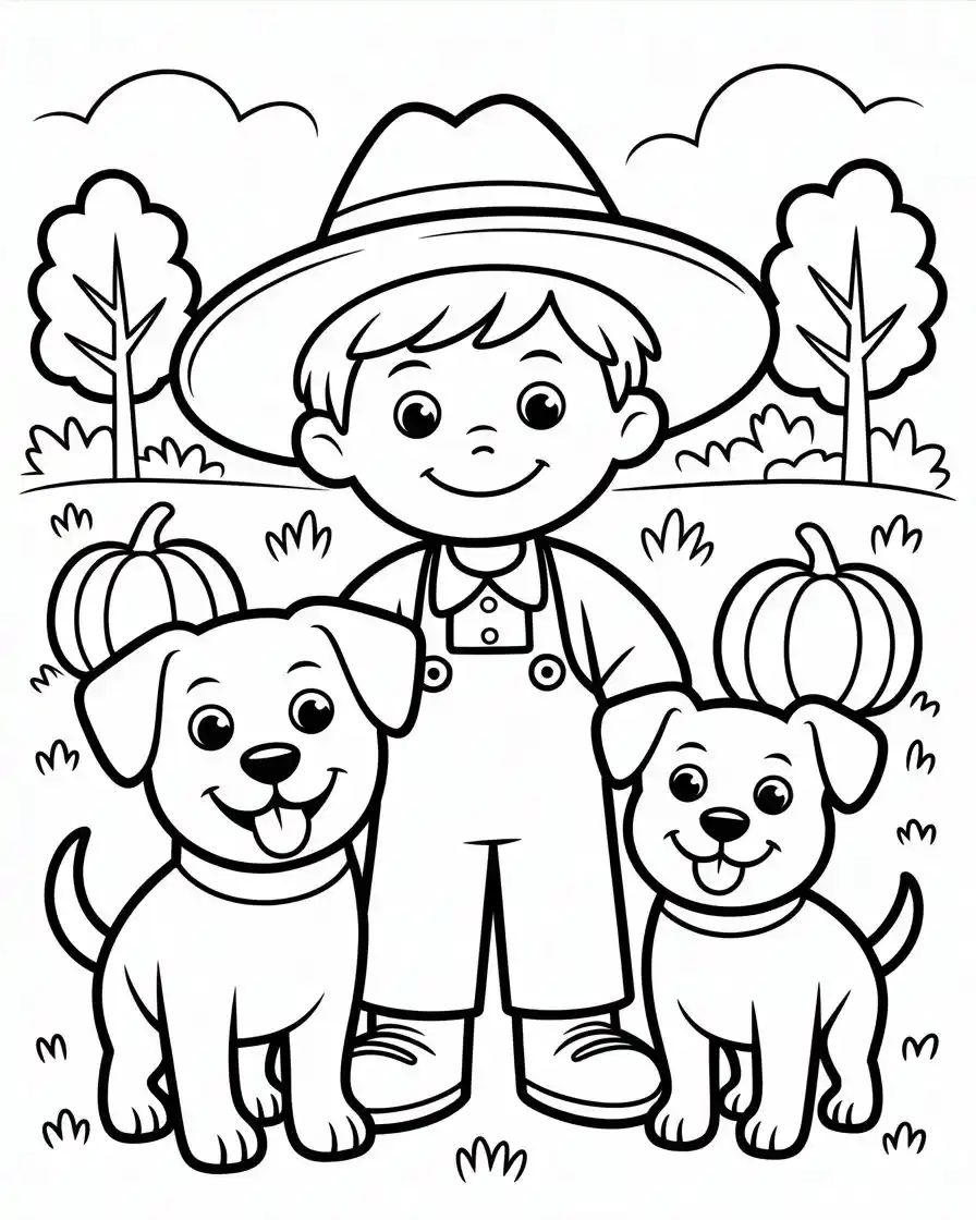 Dog Coloring Pages 35 farmer boy with dogs coloring page
