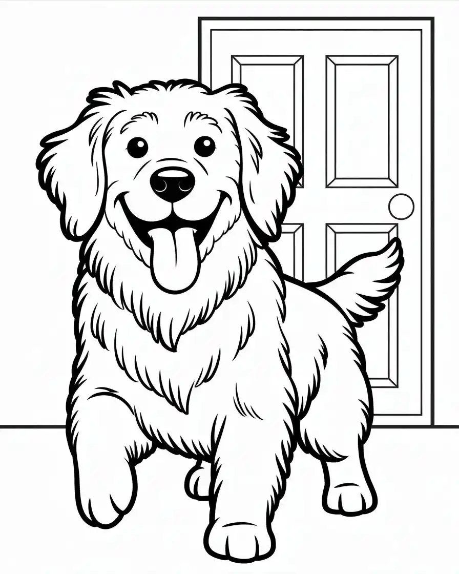 Dog Coloring Pages 36 fluffy dog in front of door 1