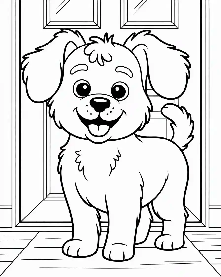 Dog Coloring Pages 37 fluffy dog in front of door