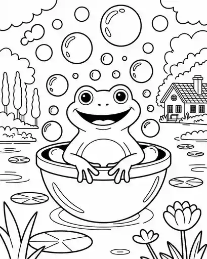 Frog Coloring Pages 14 frog enjoying a bubble bath coloring page