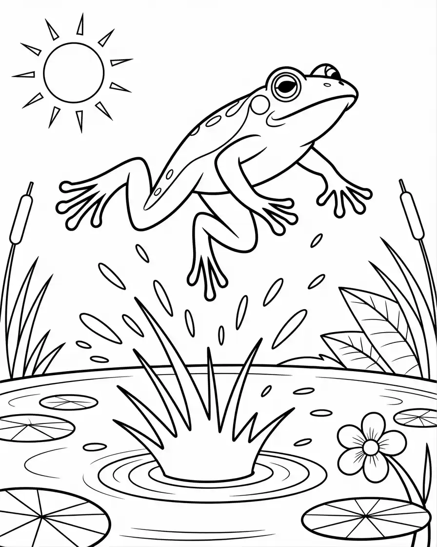 Frog Coloring Pages 17 frog jumping off lily pad