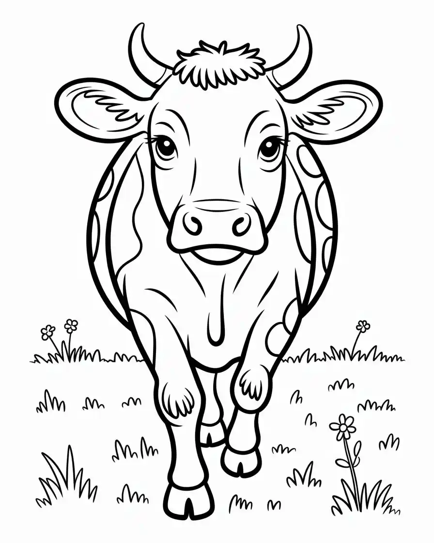 front view of a cow strolling