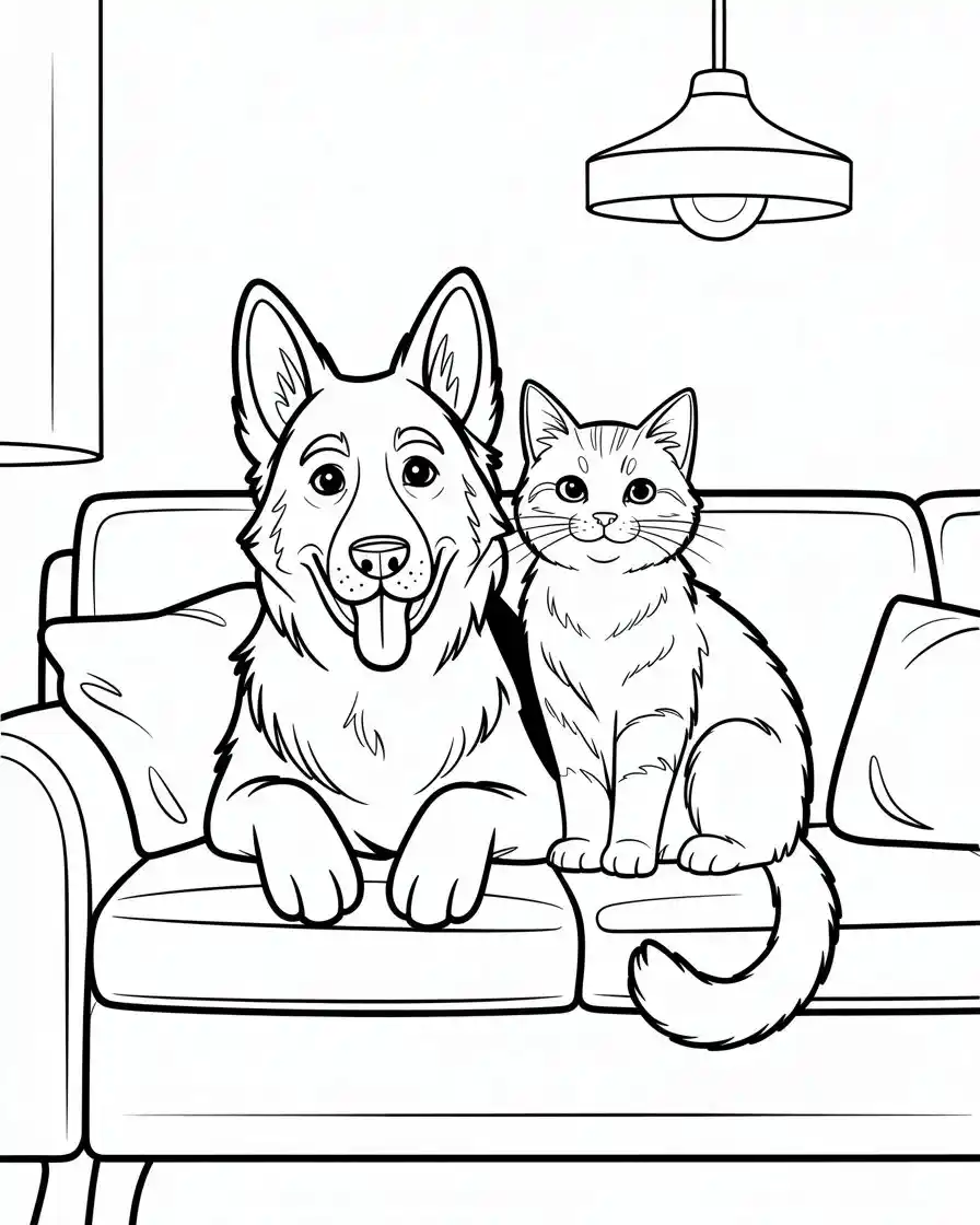 Dog Coloring Pages 41 german shepherd and cat coloring page1