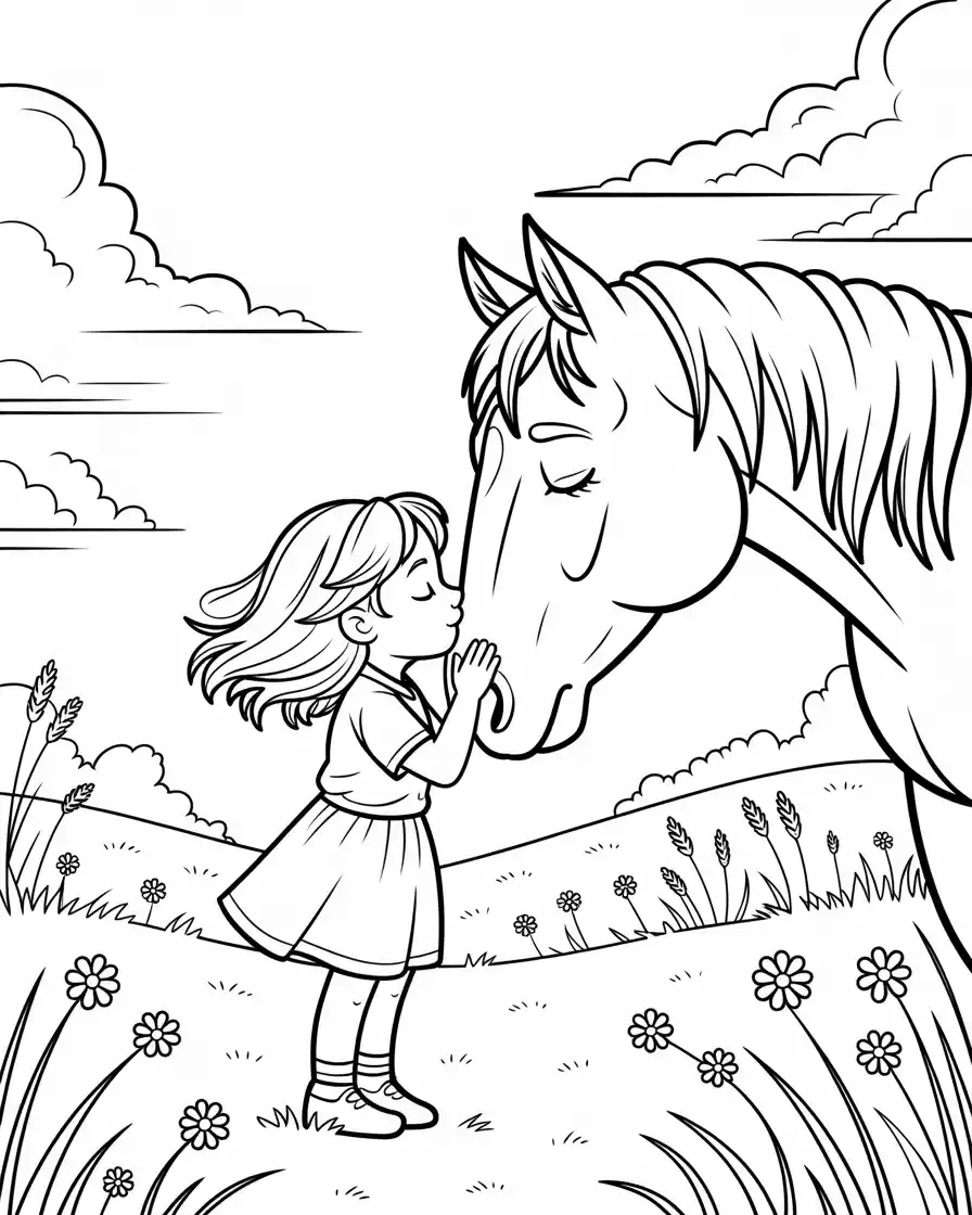 Horse Coloring Pages 28 girl kissing horse coloring pages