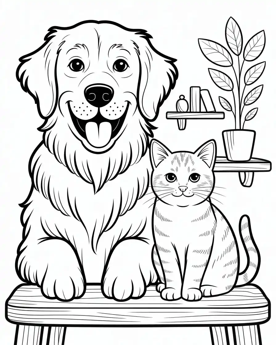 Dog Coloring Pages 44 golden retriever and cat coloring page 1