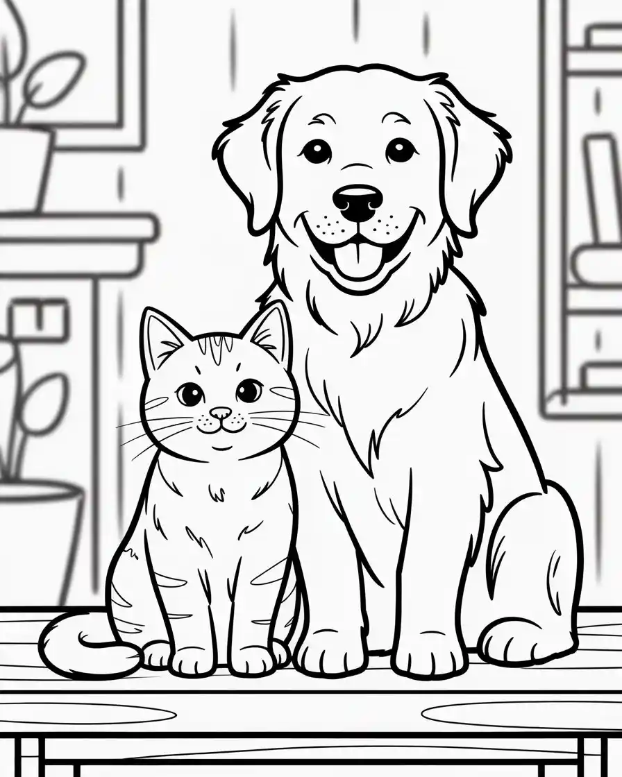Dog Coloring Pages 45 golden retriever and cat coloring page