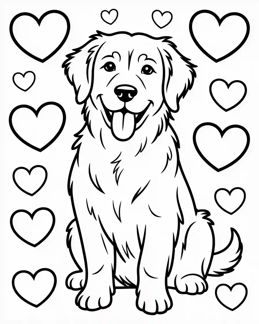 Dog Coloring Pages 46 golden retriever with hearts coloring page 1