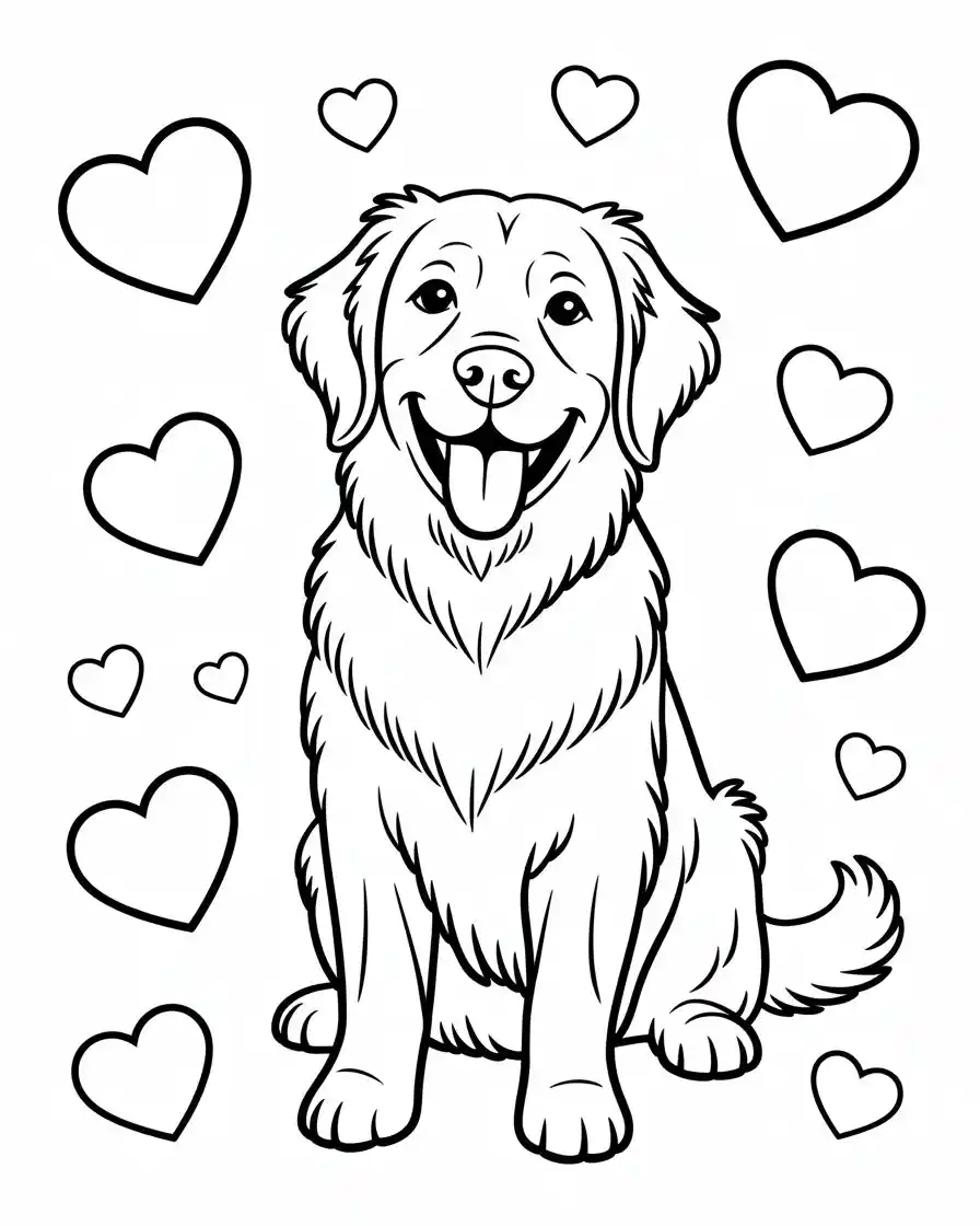 Dog Coloring Pages 47 golden retriever with hearts coloring page