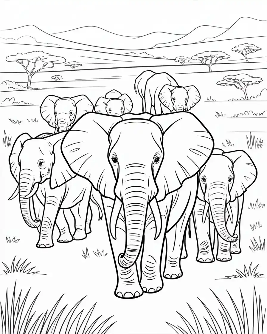 herd of elephants on the plains