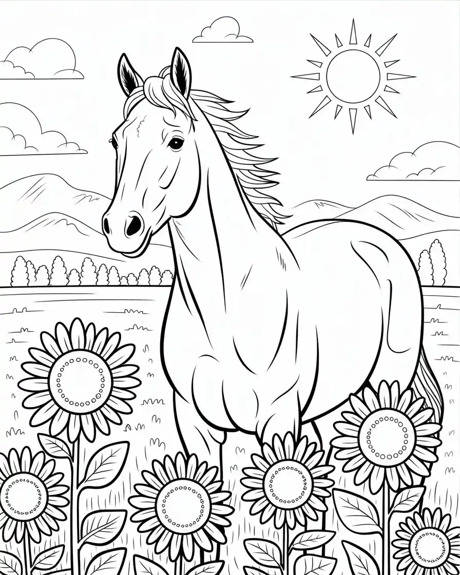 Horse Coloring Pages 33 horse in sunflower field