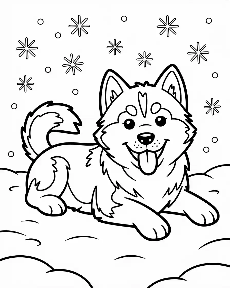 Dog Coloring Pages 49 husky in the snow coloring page 1