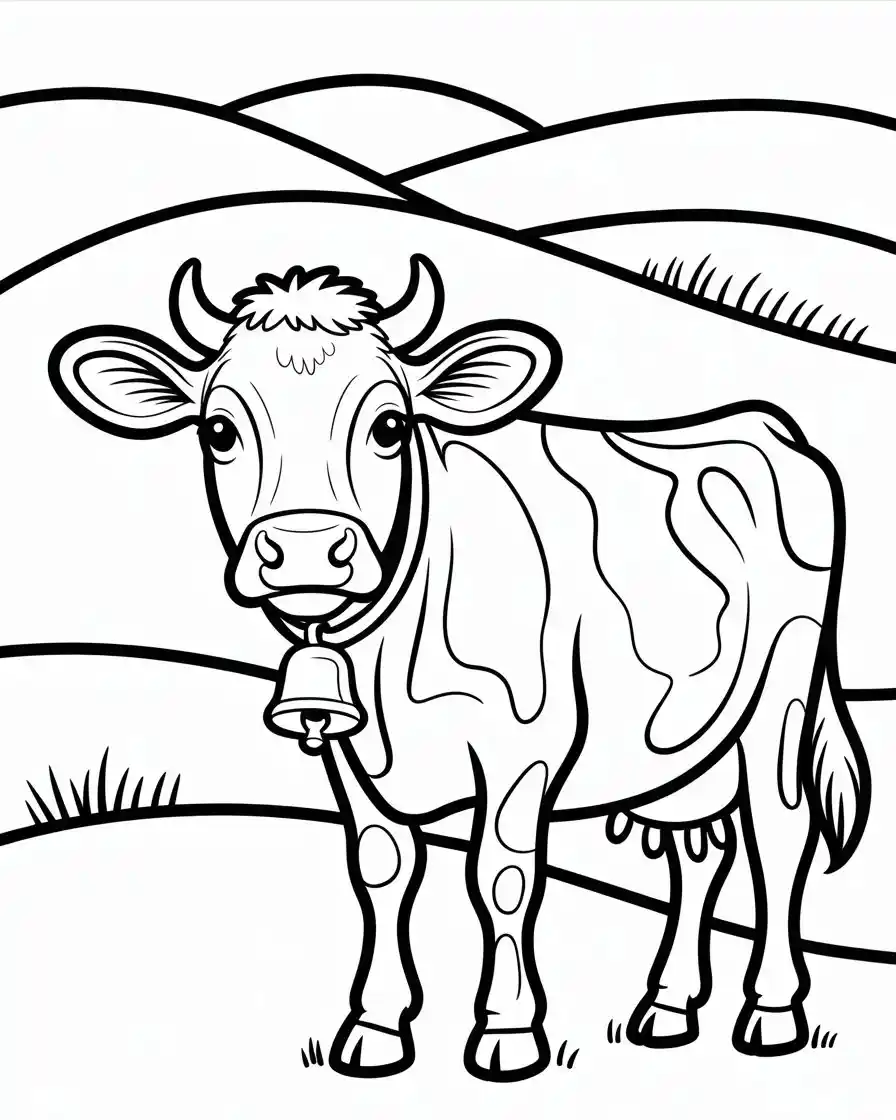 jersey cow with bell coloring page 1