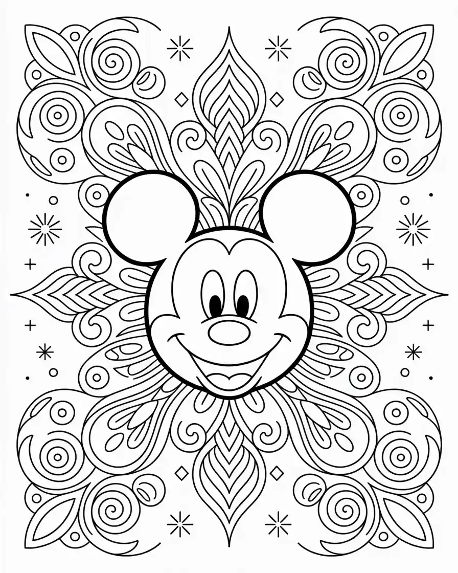 Mickey Mouse Coloring Pages 15 mickey mouse at centre of an intricate mandala