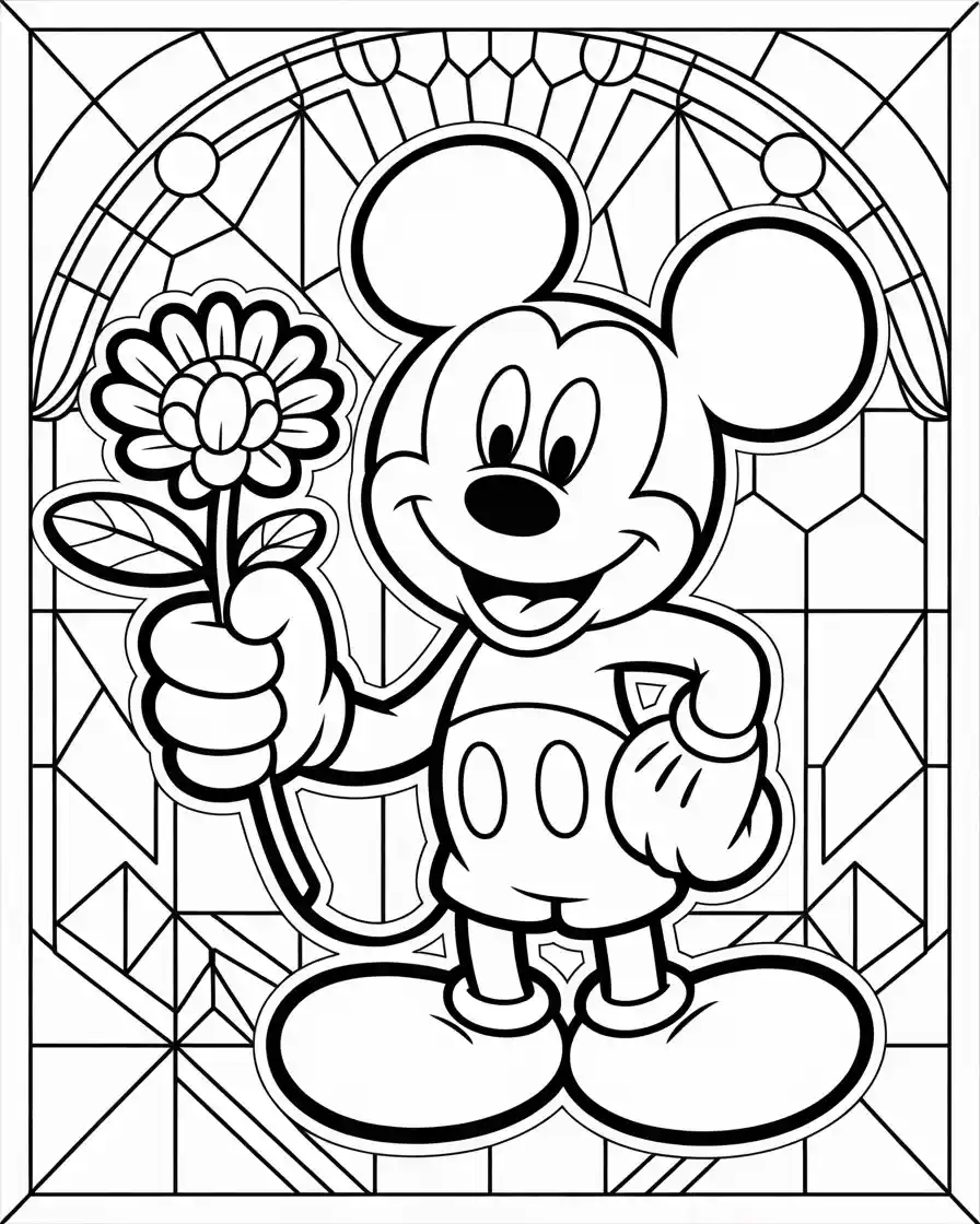 Mickey Mouse Coloring Pages 21 mickey mouse holding up a flower coloring sheet