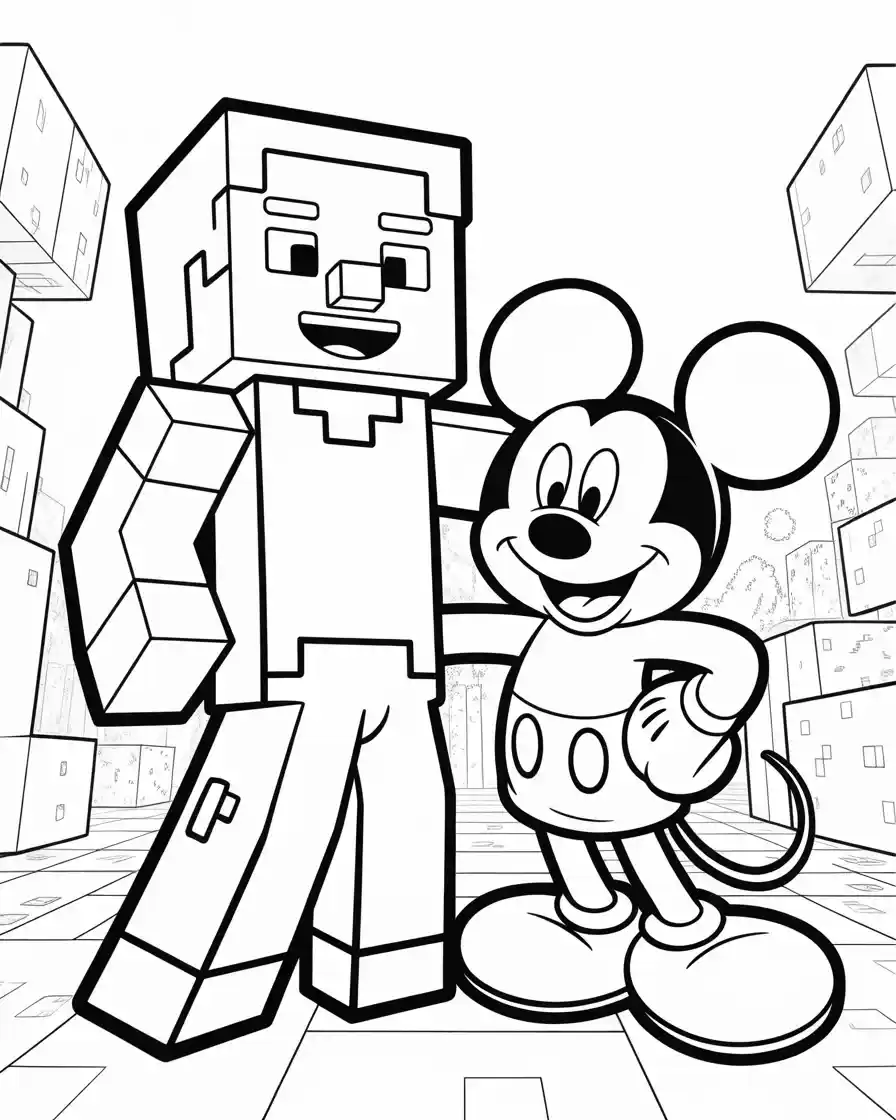 Mickey Mouse Coloring Pages 30 minecraft steve with micky mouse coloring page for kids