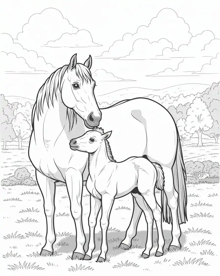 Horse Coloring Pages 37 mother horse with foal