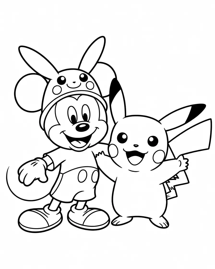 Mickey Mouse Coloring Pages 32 pikachu with mickey mouse coloring page for kids