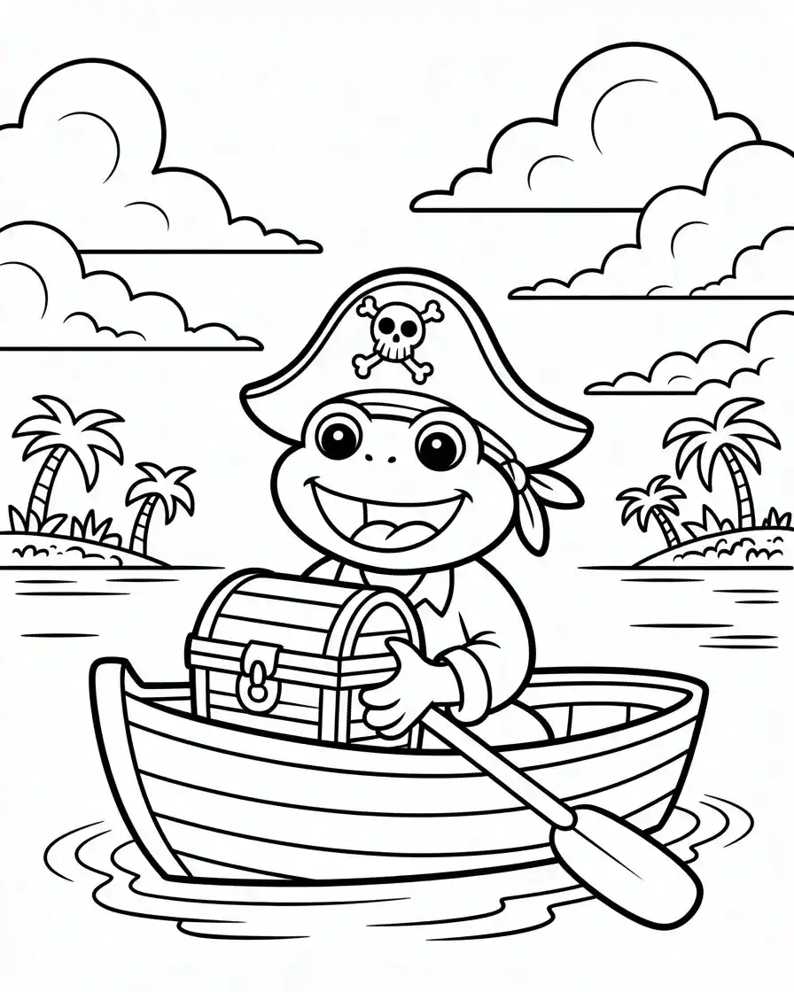 Frog Coloring Pages 24 pirate frog holding a treasure