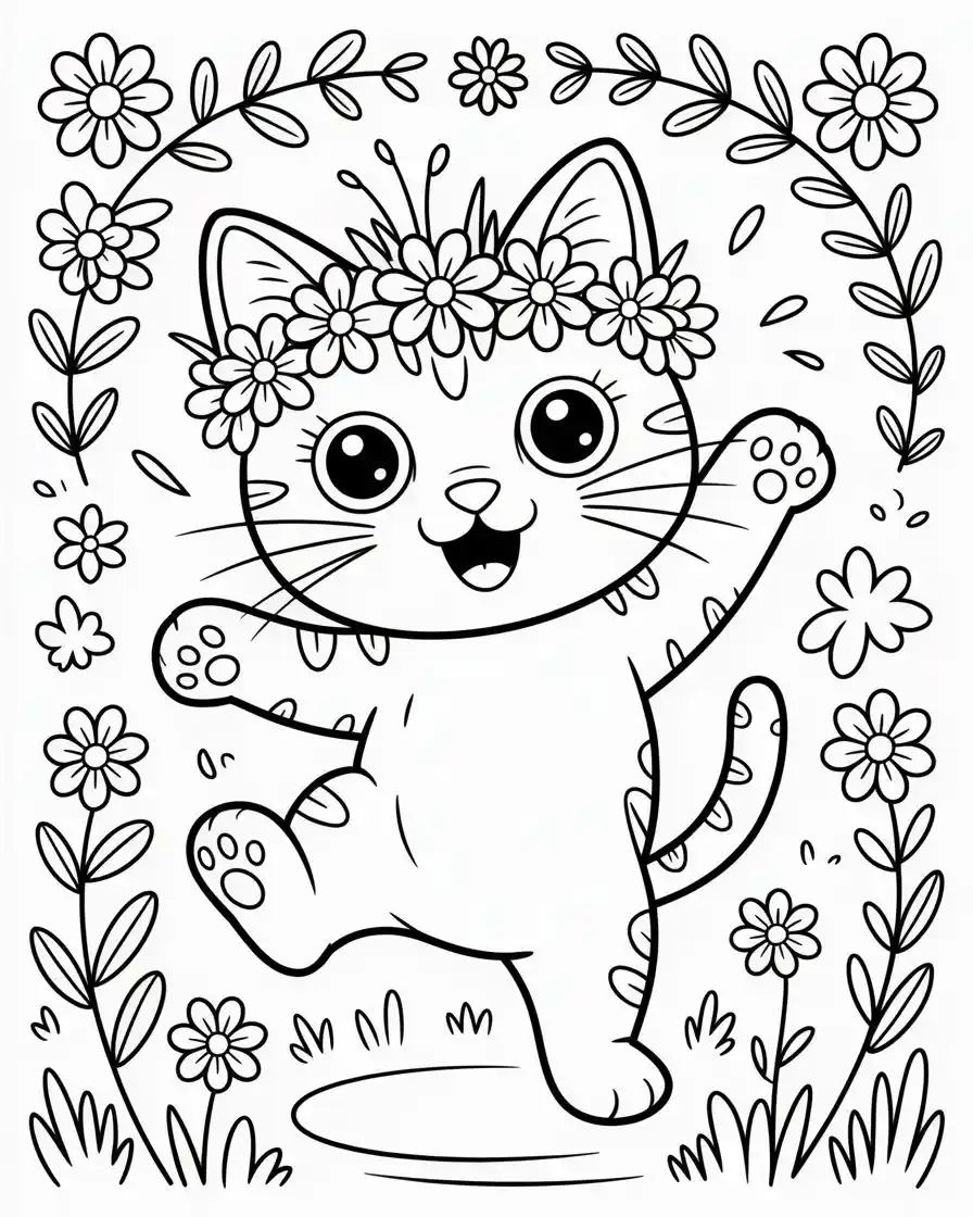 pretty cat with flower crown dancing