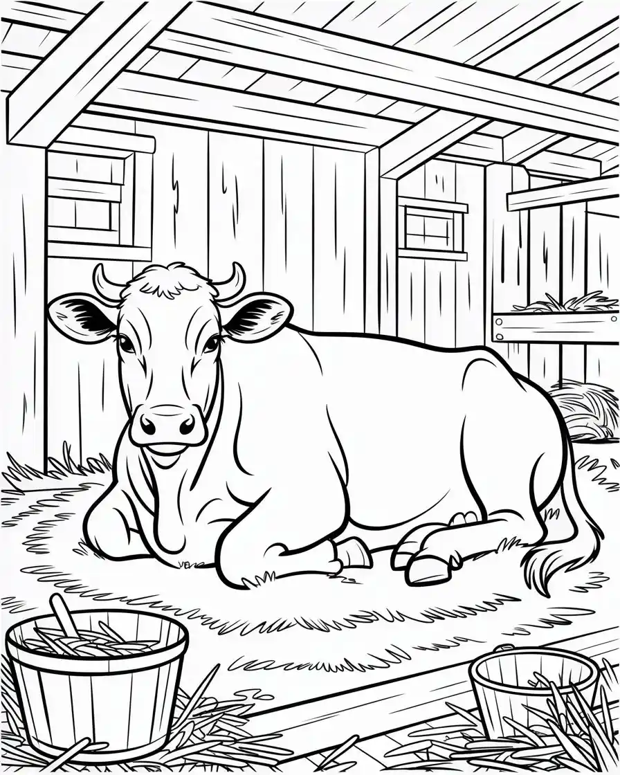 realistic cow resting in a cozy barn