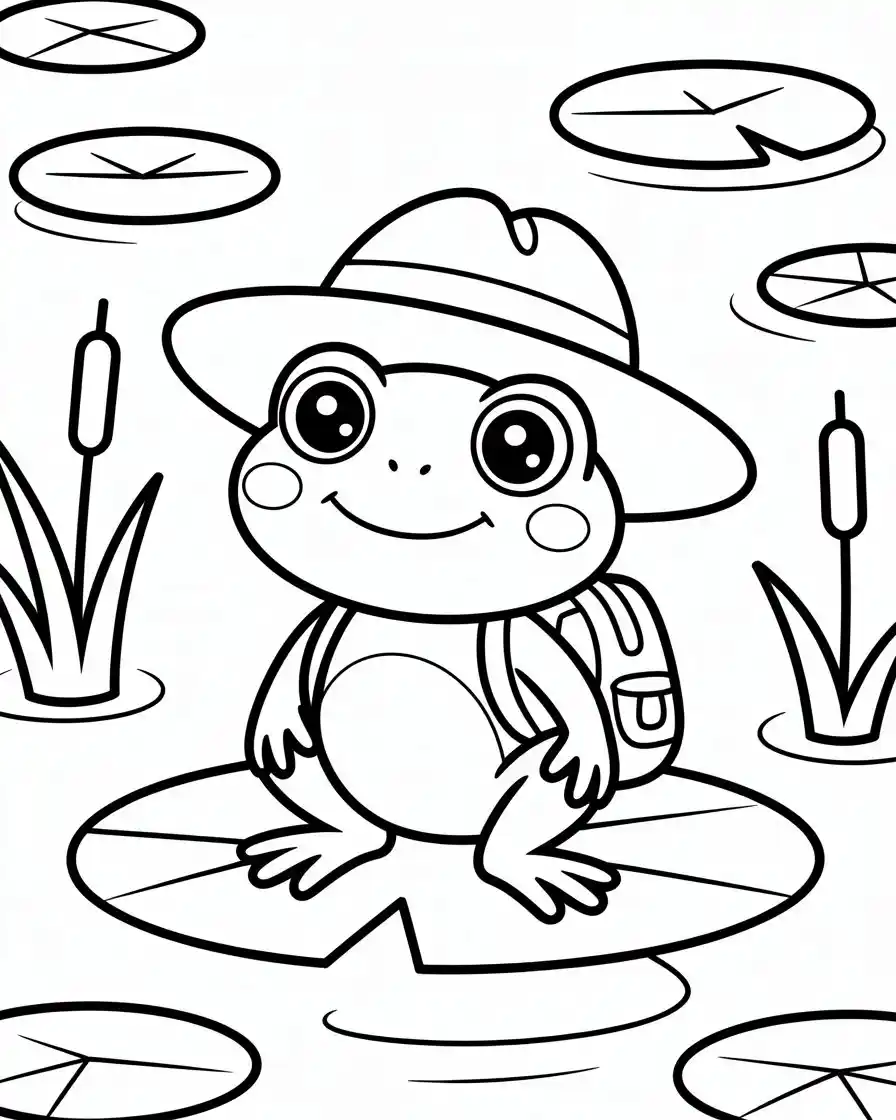 Frog Coloring Pages 27 schoolboy frog on a lily pad coloring page