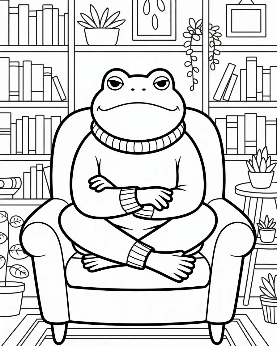 Frog Coloring Pages 28 serious frog in a sweater coloring page