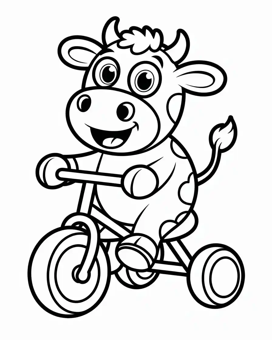 simple cartoon cow riding a bicycle
