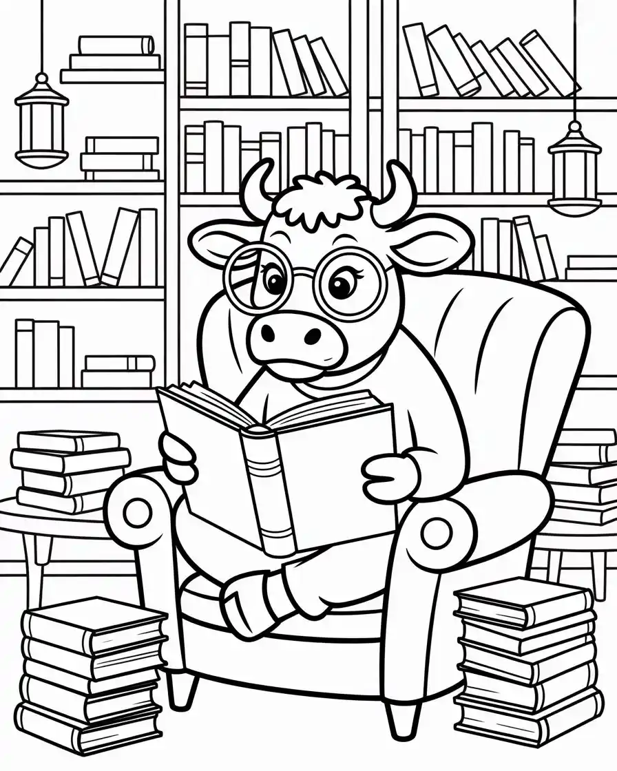 smart cow reading a book in a cozy library 1