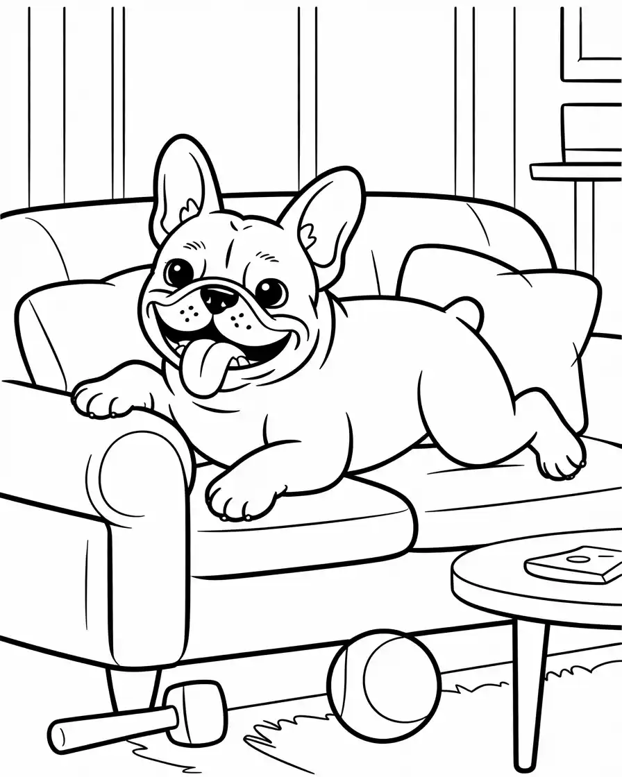 Dog Coloring Pages 68 smiling french bulldog on sofa 1