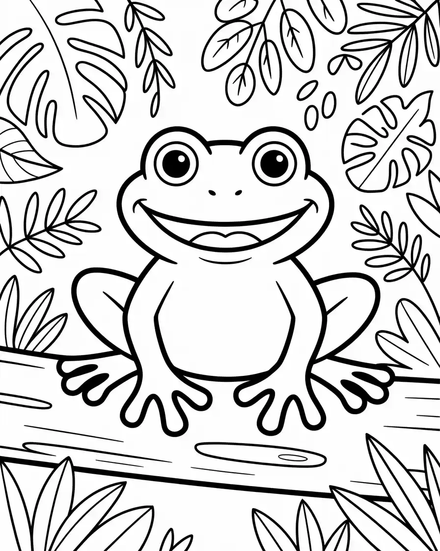 Frog Coloring Pages 31 smiling frog resting on log